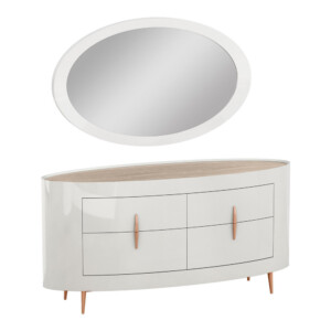 Dresser; (173x61x85)cm + Mirror; (140x3.6x85)cm, White/Beige Angley