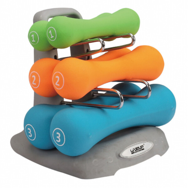 7kgs Vinyl/Neoprene Dumbbell Set, 6pcs, Green/Orange/Blue