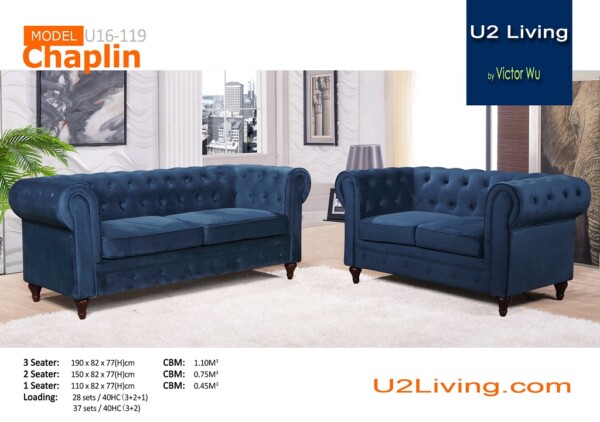 U2 LIVING: CHAPLIN Fabric Sofa; 5 Seater (3+2)