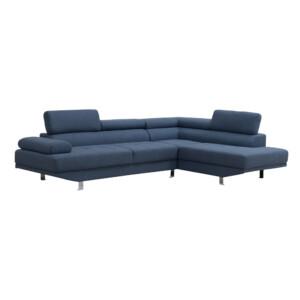 Fabric Corner Sofa With Chaise; Right, Cobalt Blue