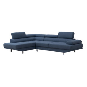 Fabric Corner Sofa With Chaise; Left, Cobalt Blue