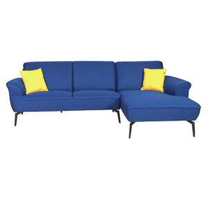 L-Shaped Fabric Sofa Set, 2-Seater + Chaise; Right, Blue/Yellow