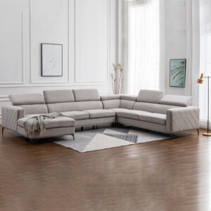 Houston U3012T Modular Fabric Corner Sofa + Chaise, Right, Nappa Light Grey