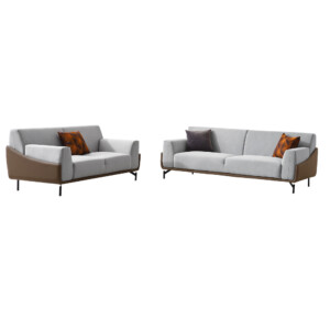 Fabric Sofa Set: 5-Seater (3+2), Grey/Light Grey