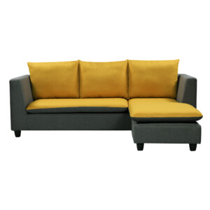 Fabric L-Shaped Sofa With Chaise: (210x90/165x69/83)cm, Grey Yellow