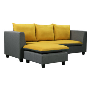 Fabric L-Shaped Sofa With Chaise: (210x90/165x69/83)cm, Grey Yellow
