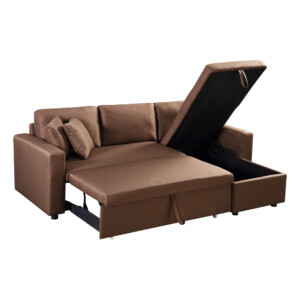 Fabric L-Shaped Sofa + Chaise + Drawer Bed + Storage: (223x146x85)cm, Light Gold