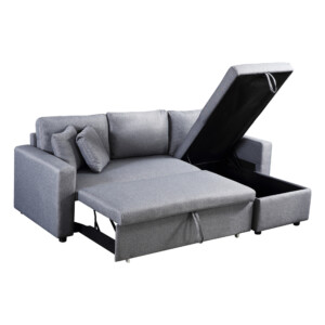 Fabric L-Shaped Sofa + Chaise + Drawer Bed + Storage: (223x146x85)cm, Light Grey