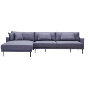 Fabric L-Shaped Sofa With Chaise: (115x162/205x91/79)cm, Grey