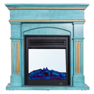Decorative Fire Place + Heater: (120x32)cm, Green/Gold