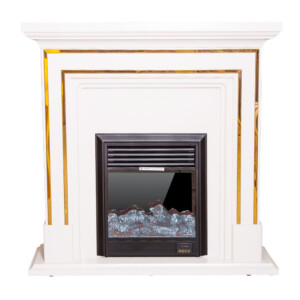 Decorative Fire Place + Heater: (100x32x100)cm, BlueGrey/Gold