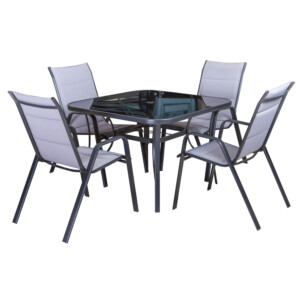 Garden Furniture Set: Outdoor Square Table (Glass Top) #SF4013 + 4 Side Chairs #SF5901
