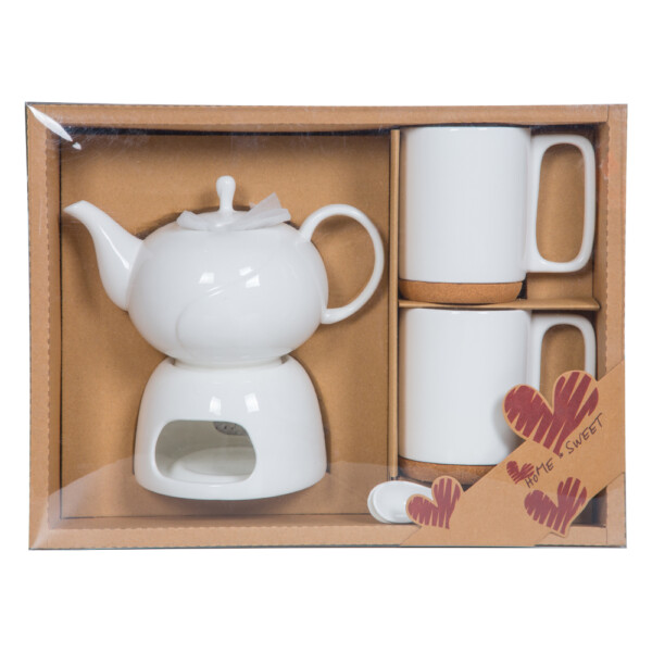 White Ceramic Tea Warmer Gift Set: 6pcs