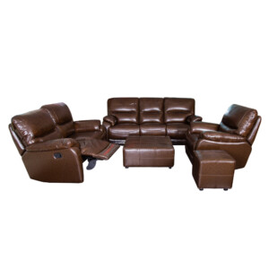 FULI: Leather Sofa: 6 Seater, Recliner (3RR+2RR+1R) #G-19705 + Large And Small Ottoman #G-26/27