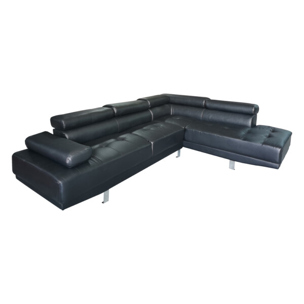 Zikoo: Leather-Look Corner Sofa With Chaise, Black