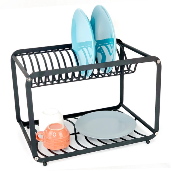 Iron Two Tiers Dish Rack; (40x26x28)cm, Black