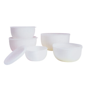 Round Food Container Set With Lids (Shrink)-10pcs, Soft Cream/White