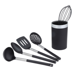 Mervin Cooking Utensils Set, 6pcs, Black/Silver