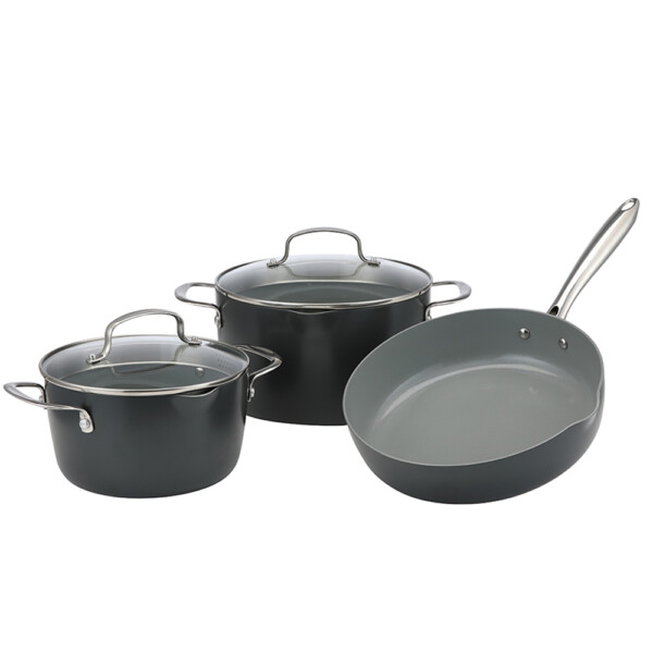 Marson Pressed Aluminium/Glass Cookware Set, 5pcs, Grey