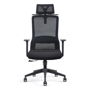 High Back Office Chair: (62.5x59x124)cm, Mesh/Fabric, Black