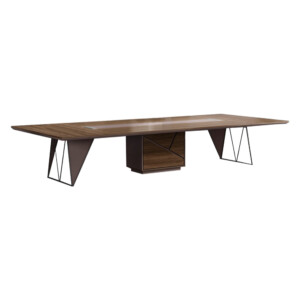 V-Shaped and One Panel Base Meeting Table: (320x150x75)cm, Brown Oak/Brown