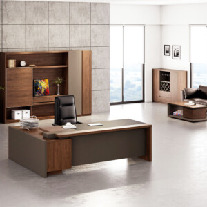 L-Shape Executive Desk + Side Return With 1 Drawer (3 Doors), Right; (200x180x76)cm, King Walnut/Kano Grey
