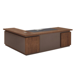 L-Shape Executive Desk + Fixed Pedestal + Side Return With 1 Drawer + 3 Doors, Right; (220x190x76)cm, King Walnut/Kano Grey