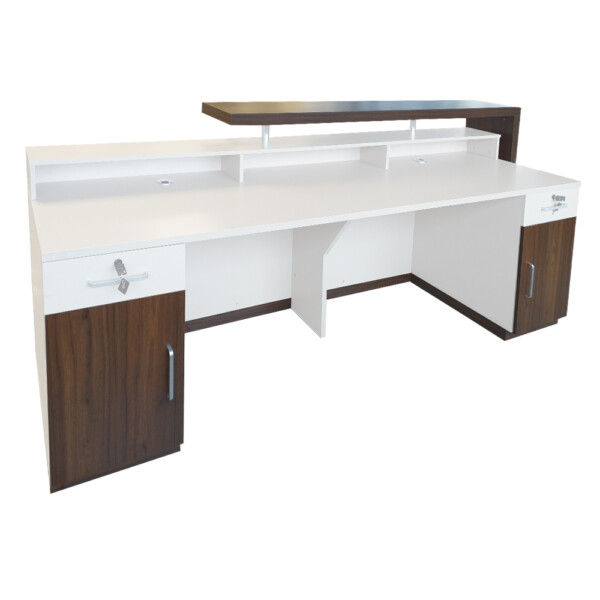 Reception Table + 2 Pedestals: (255x75x105)cm, C.Walnut/Cream White