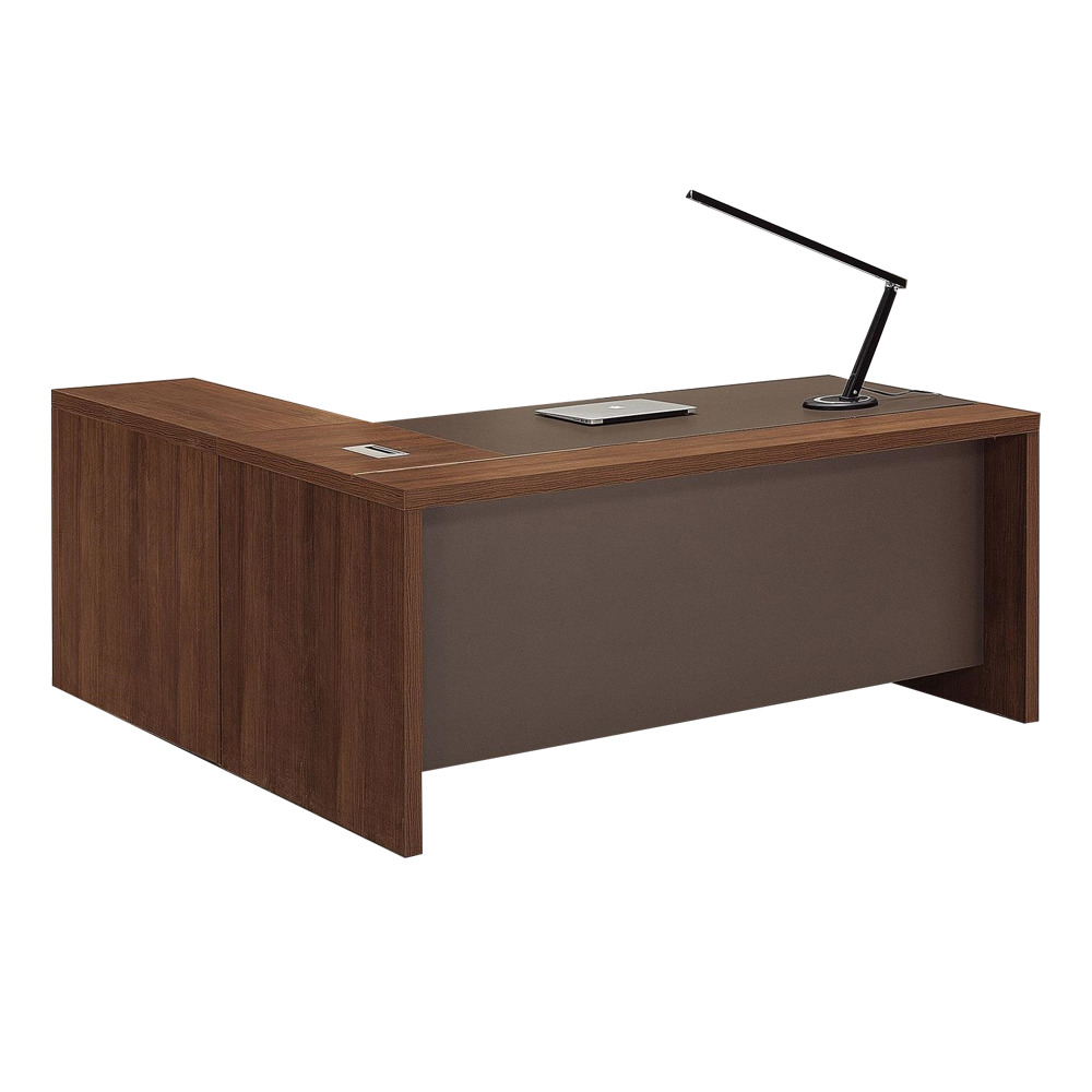 L-Shape Executive Desk + Side Return, Right; (160x168.6x76)cm, Walnut/Grey