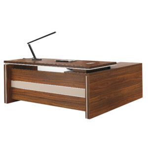 L-Shape Executive Desk + Side Return, Left; (180x80x76)cm, Walnut/Cream White