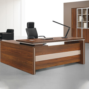 L-Shape Executive Desk + Side Return, Left; (160x80x76)cm, C. Walnut/Cream White