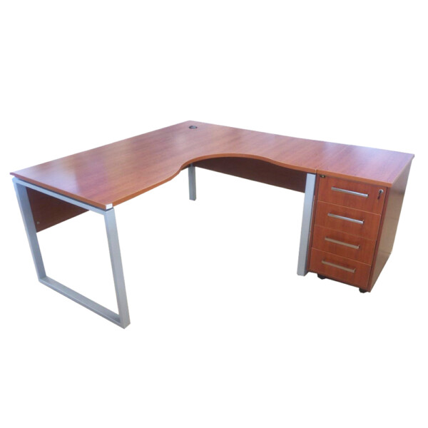 MEX: L-Shape Office Desk + 4-Drawers Mobile Pedestal; 160/140x80/60x75cm #BR-01/02-TBR/MP