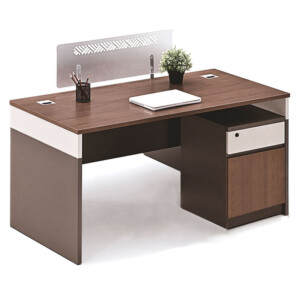 Office Desk + Pedestal; 1 Drawer (1 Door) + Screen Panel; (140x70x75)cm, King Walnut/KanoGrey