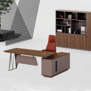 Executive Desk + Fixed Side Return, Right; (200x150x75)cm, Brown Oak/Brown