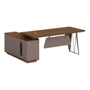 Executive Desk + Fixed Side Return, Right; (180x150x75)cm, Brown Oak/Brown