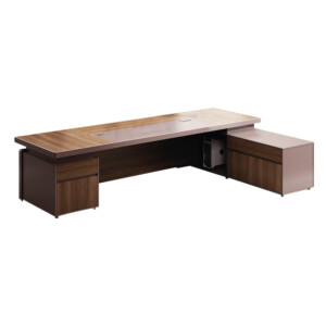 Office Desk + Fixed Side Return + Pedestal; (180x176x75)cm, Brown oak/Brown