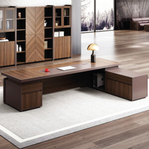Office Desk + Fixed Side Return + Pedestal; (180x176x75)cm, Brown oak/Brown