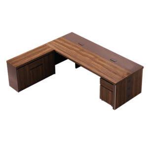 Office Desk + Mobile Side Return + Pedestal; (180x160x75)cm, Brown Oak/Brown