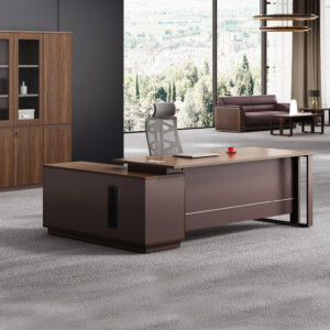 Office Desk + Reversible Side Return; (160x150x75)cm, Brown oak/Brown