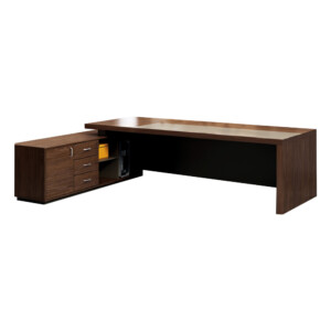 Office Desk + Fixed Side Return, Left; (200x160x75)cm, Brown oak/Brown