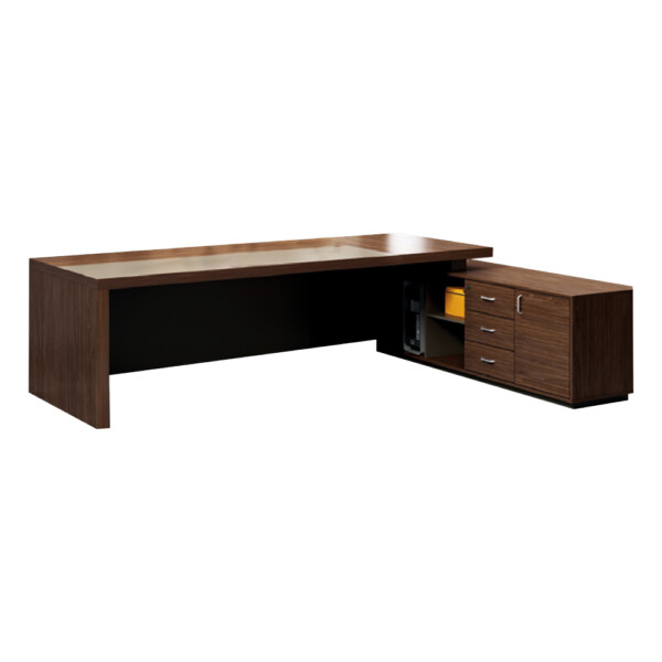 Office Desk + Fixed Side Return, Right; (200x160x75)cm, Brown oak/Brown