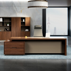 Office Desk + Fixed Side Return, Right; (200x160x75)cm, Brown oak/Brown