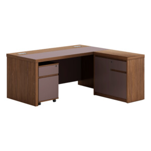 Office Desk + Mobile Side Return + Pedestal; (180x80x75)cm, Brown oak/Brown