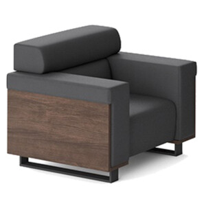 Office Sofa: 1- Seater; (106x91x86.5)cm PU, King Walnut/Black