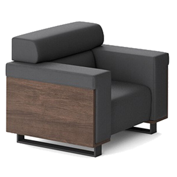 Office Sofa: 1- Seater; (106x91x86.5)cm PU, King Walnut/Black