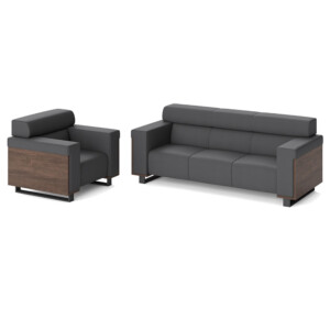 Office Sofa: 3- Seater; (216x91x86.5)cm PU, King Walnut/Black