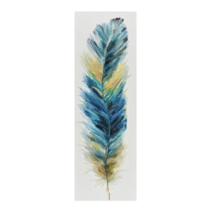 Oil Painting With Frame: (40x120x2.2)cm, Yellow/Blue Feather