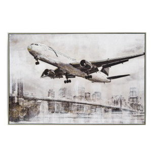 Plane Flying over City: Oil Painting With Frame : (120x80x2.2)cm