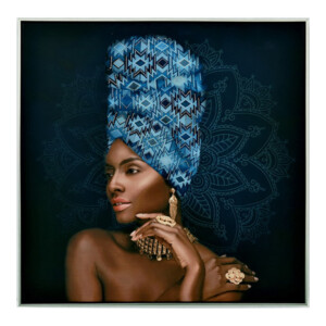 African Woman Turban: Printed Painting + Frame: (80x80x2.2)cm