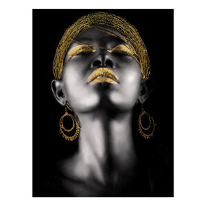 African Woman Gold Crown: Printed Painting + Frame: (90x120x3.5)cm